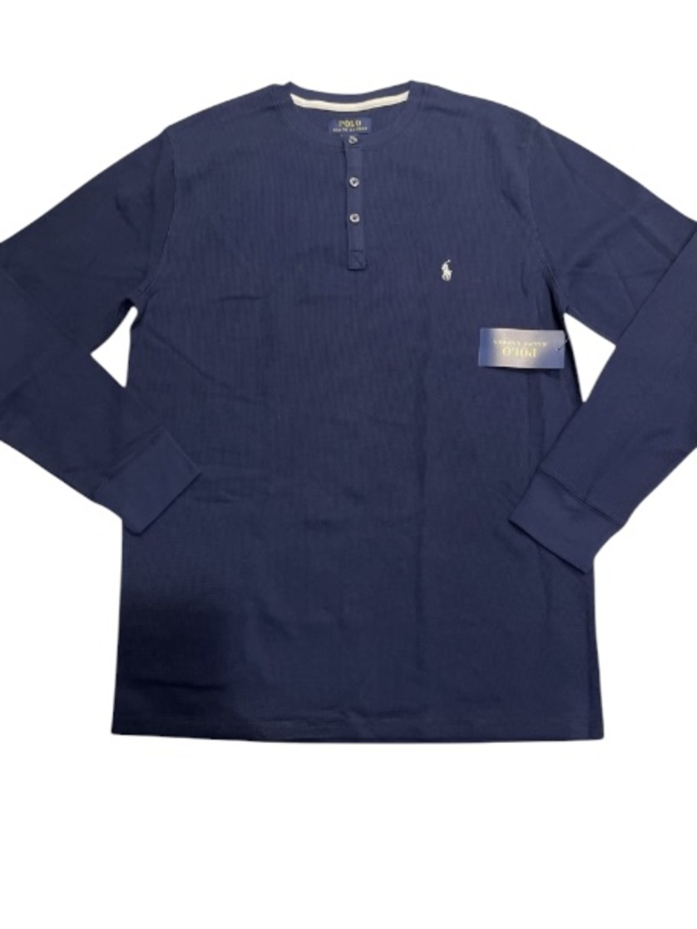 Polo Ralph Lauren Waffle Weave Henley L/S shirt Navy Blue NWT Large